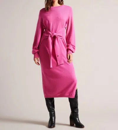 Shop Ted Baker Essya Slouchy Tie Front Midi Knit Sweater Dress In Pink