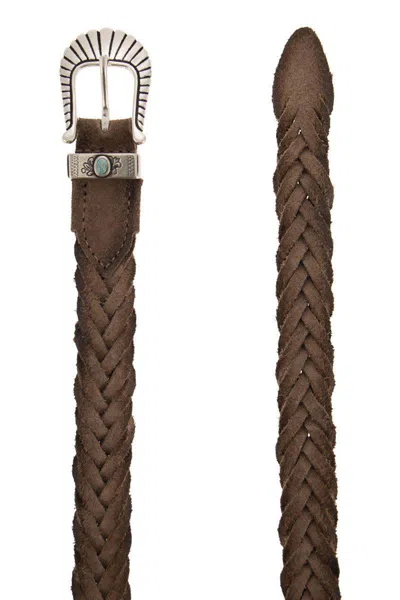 Shop Alberto Luti Suede Braided Belt In Mud