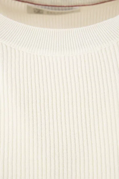 Shop Brunello Cucinelli Cotton Rib Sweater With Raglan Sleeve In Cream