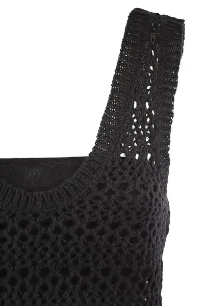 Shop Brunello Cucinelli Net Knitted Linen And Silk Top In Anthracite