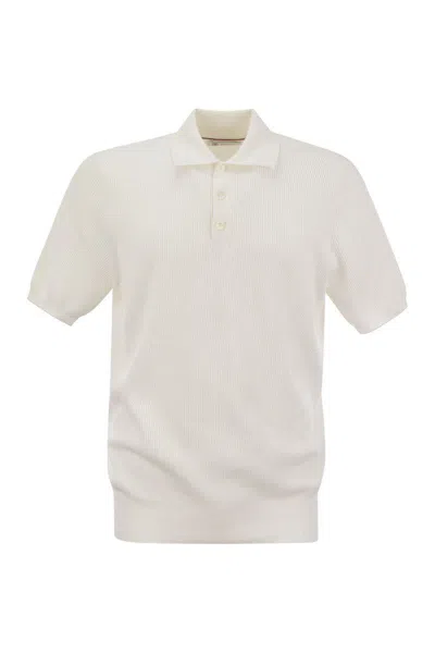 Shop Brunello Cucinelli Ribbed Cotton Polo-style Jersey In White