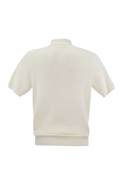 Shop Brunello Cucinelli Ribbed Cotton Polo-style Jersey In White