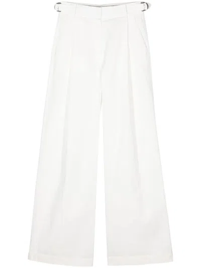 Shop Emporio Armani Wide Leg Cotton Trousers In White