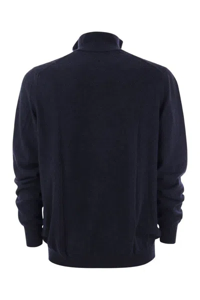 Fedeli Favonio - Zip Turtleneck Sweater In Cashmere In Blue