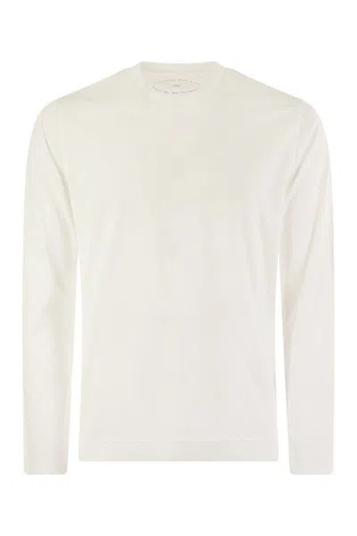 Shop Fedeli Extreme Long-sleeved Giza Cotton T-shirt In White