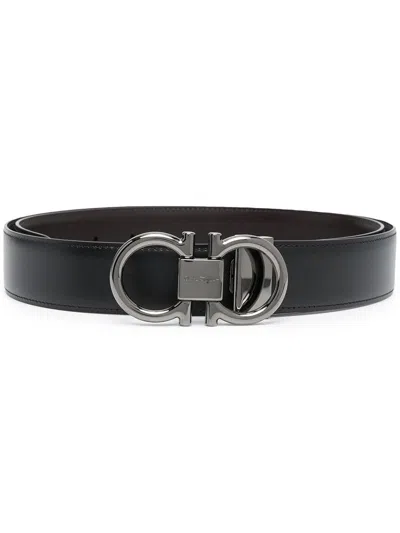 Shop Ferragamo Gancini Leather Belt In Black