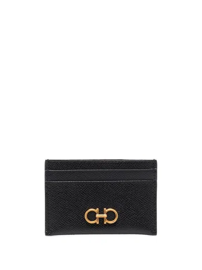 Shop Ferragamo Gancini Leather Card Case In Black