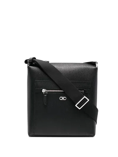 Shop Ferragamo Gancini Leather Crossbody Bag In Black