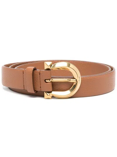 Shop Ferragamo Gancini Leather Belt In Leather Brown