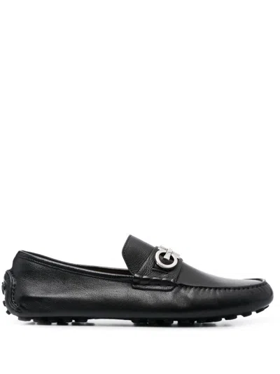 Shop Ferragamo Gancini Leather Drivers Shoes In Black