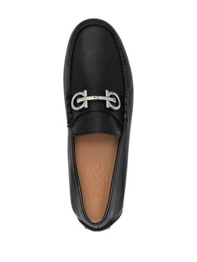 Shop Ferragamo Gancini Leather Drivers Shoes In Black