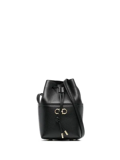 Shop Ferragamo Gancini Mini Leather Bucket Bag In Black