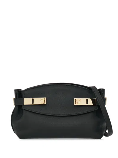 Shop Ferragamo Hug Small Leather Shoulder Bag In Black