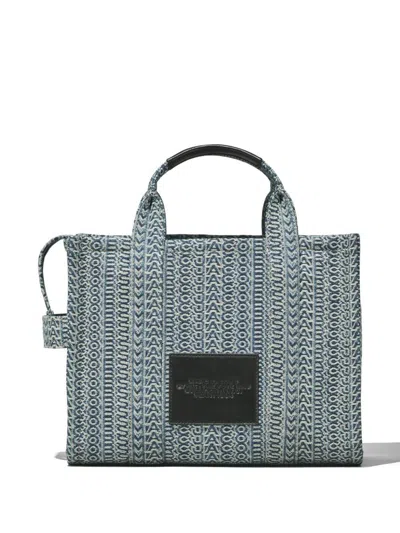Shop Marc Jacobs The Washed Monogram Denim Medium Tote  Bags In Blue
