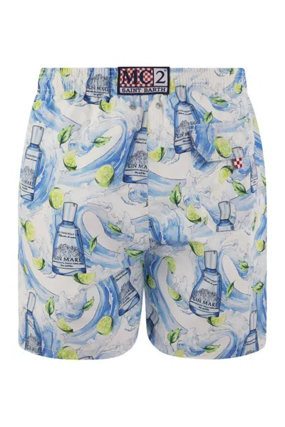 Shop Mc2 Saint Barth Gustavia Swimming Costume With Gin Mare Print Special Edition In Blue