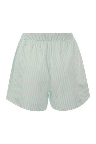 Shop Mc2 Saint Barth Meave - Striped Cotton Shorts In White/water Green