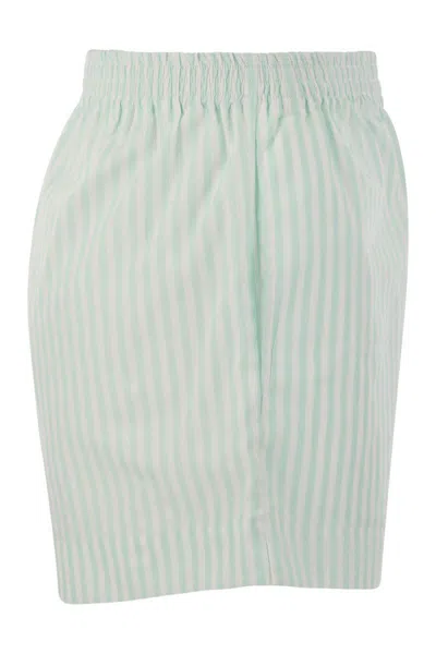 Shop Mc2 Saint Barth Meave - Striped Cotton Shorts In White/water Green