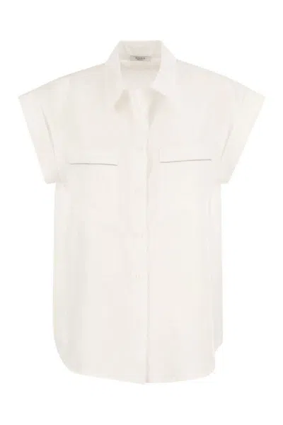 Shop Peserico Linen Sleeveless Shirt In White