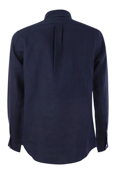 Shop Polo Ralph Lauren Custom-fit Linen Shirt In Navy Blue