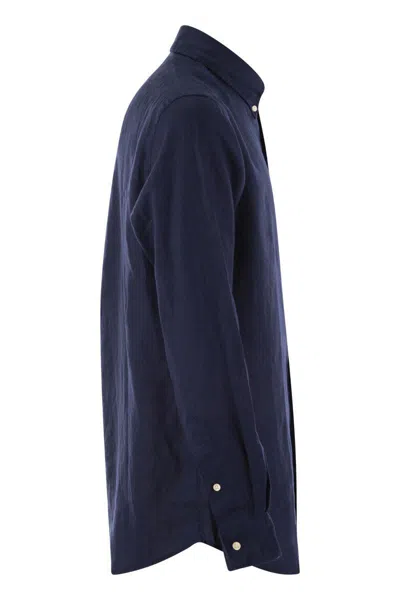 Shop Polo Ralph Lauren Custom-fit Linen Shirt In Navy Blue