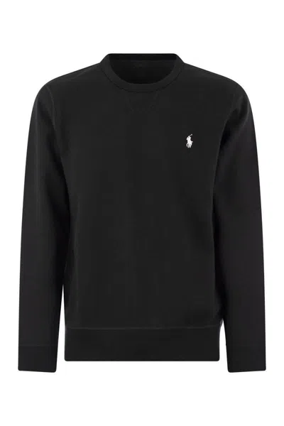 Shop Polo Ralph Lauren Double Knit Crew Neck Sweatshirt In Black