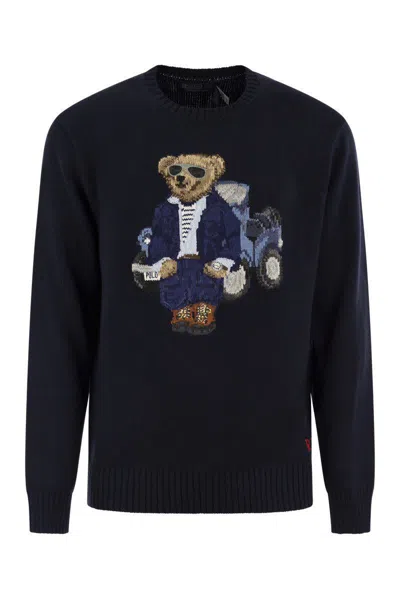Shop Polo Ralph Lauren Polo Bear Sweater In Navy Blue