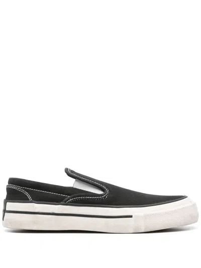 Shop Rhude Washed Canvas Slip On Sneaker Shoes In Black