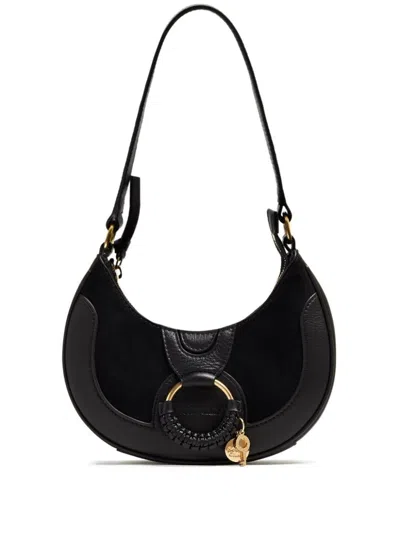 Shop See By Chloé Hana Half-moon Leather Shoulder Bag In Black