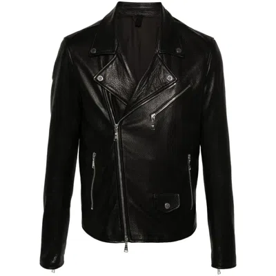 Shop Tagliatore Leather Outerwears In Black