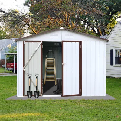 Shop Simplie Fun Metal Garden Sheds 6ftx8ft Outdoor Storage Sheds White+offee