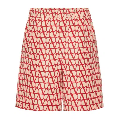 Shop Valentino Shorts In Neutrals/red