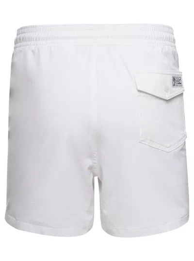 Shop Polo Ralph Lauren White Swim Trunks With Embroidered Logo And Logo Patch In Nylon Man