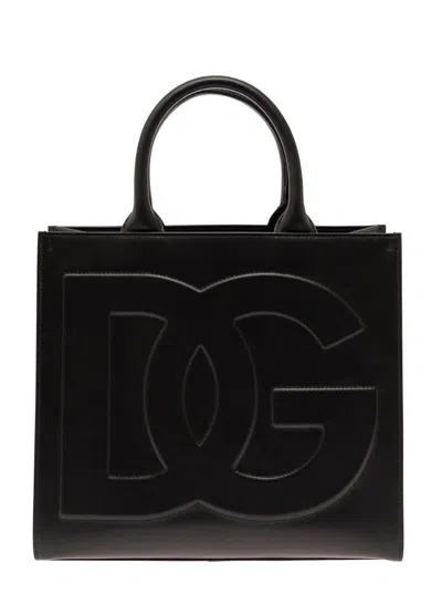Shop Dolce & Gabbana 'dg Daily Medium' Black Handbag With Dg Logo Detail In Smooth Leather Woman
