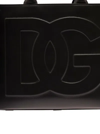 Shop Dolce & Gabbana 'dg Daily Medium' Black Handbag With Dg Logo Detail In Smooth Leather Woman