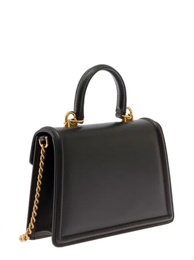 Shop Dolce & Gabbana 'mini Devotion' Black Handbag With Logo Plaque In Leather Woman