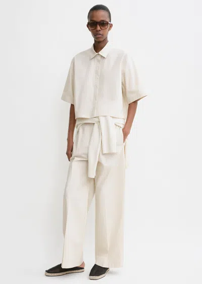 Totême Cropped Cotton-poplin Shirt Stone In Stone
