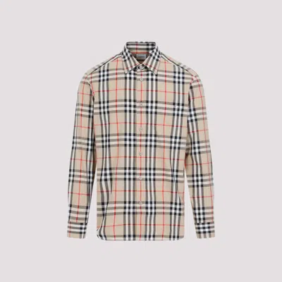 Shop Burberry Archive Beige Cotton Checked Shirt In Brown