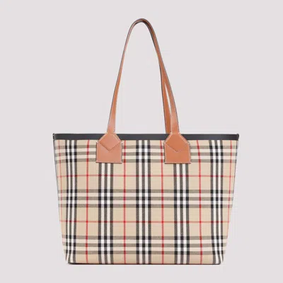 Shop Burberry Beige Archive Check London Tote In Nude & Neutrals