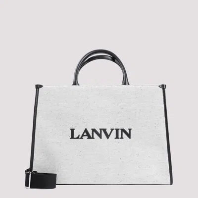 Shop Lanvin Beige Black Cotton Tote Bag In Grey