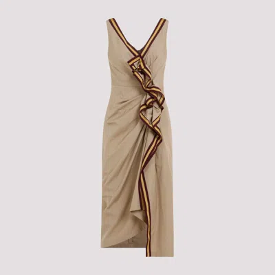 Shop Dries Van Noten Beige Dinari Tape Cotton Dress In Brown
