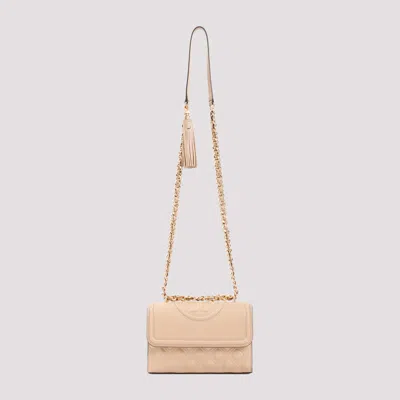 Shop Tory Burch Beige Fleming Small Grained Lamb Leather Convertible Shoulder Bag In Nude & Neutrals