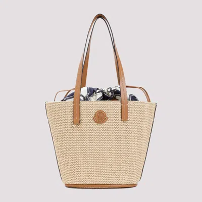 Shop Moncler Beige Hubba Small Cotton Tote Bag In Nude & Neutrals