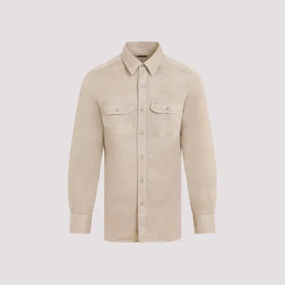 Shop Tom Ford Beige Military Linen-cotton Shirt In Nude & Neutrals