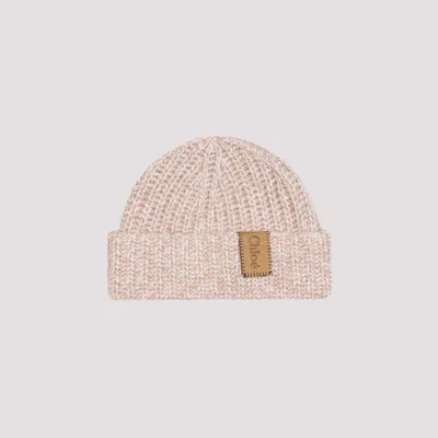 Shop Chloé Beige Pink Chunky Cashmere Wool Beanie In Nude & Neutrals
