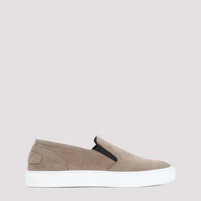 Shop Brioni Beige Sand Suede Leather Slip On Sneakers In Nude & Neutrals