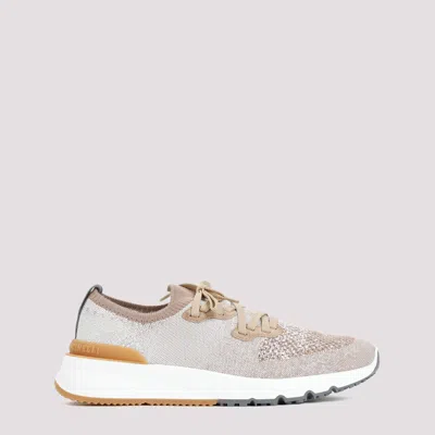 Shop Brunello Cucinelli Beige Textile And Rubber Sneakers In Nude & Neutrals