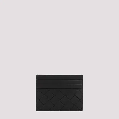 Shop Bottega Veneta Black And Silver Intrecciato Calf Leather Credit Card Case