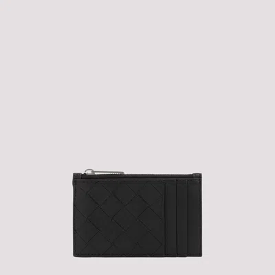 Shop Bottega Veneta Black And Silver Intrecciato Czrd Calf Leather Credit Card Case
