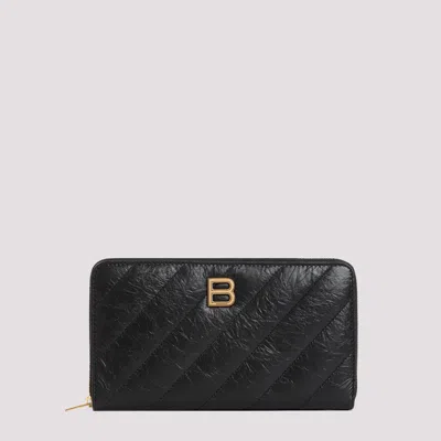 Shop Balenciaga Black Calf Leather Crush Continental Wallet