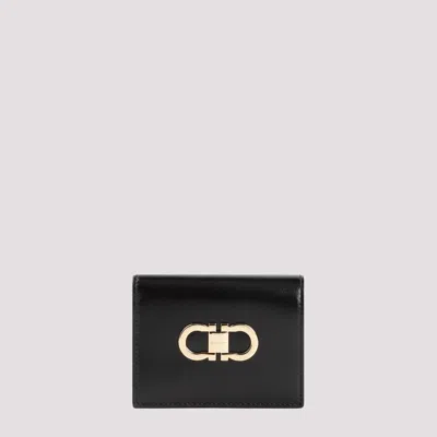 Shop Ferragamo Black Calf Leather Double Gancio Wallet